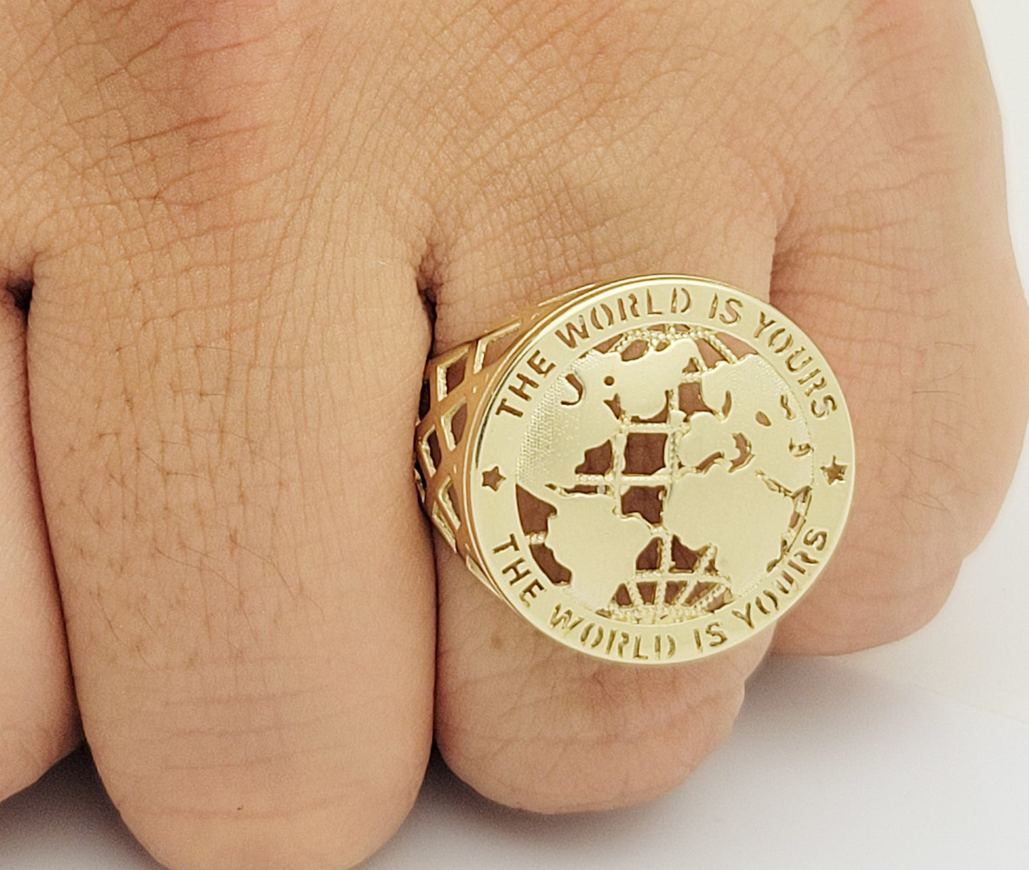 10K Yellow Gold Men's World Map Ring Globe Ring