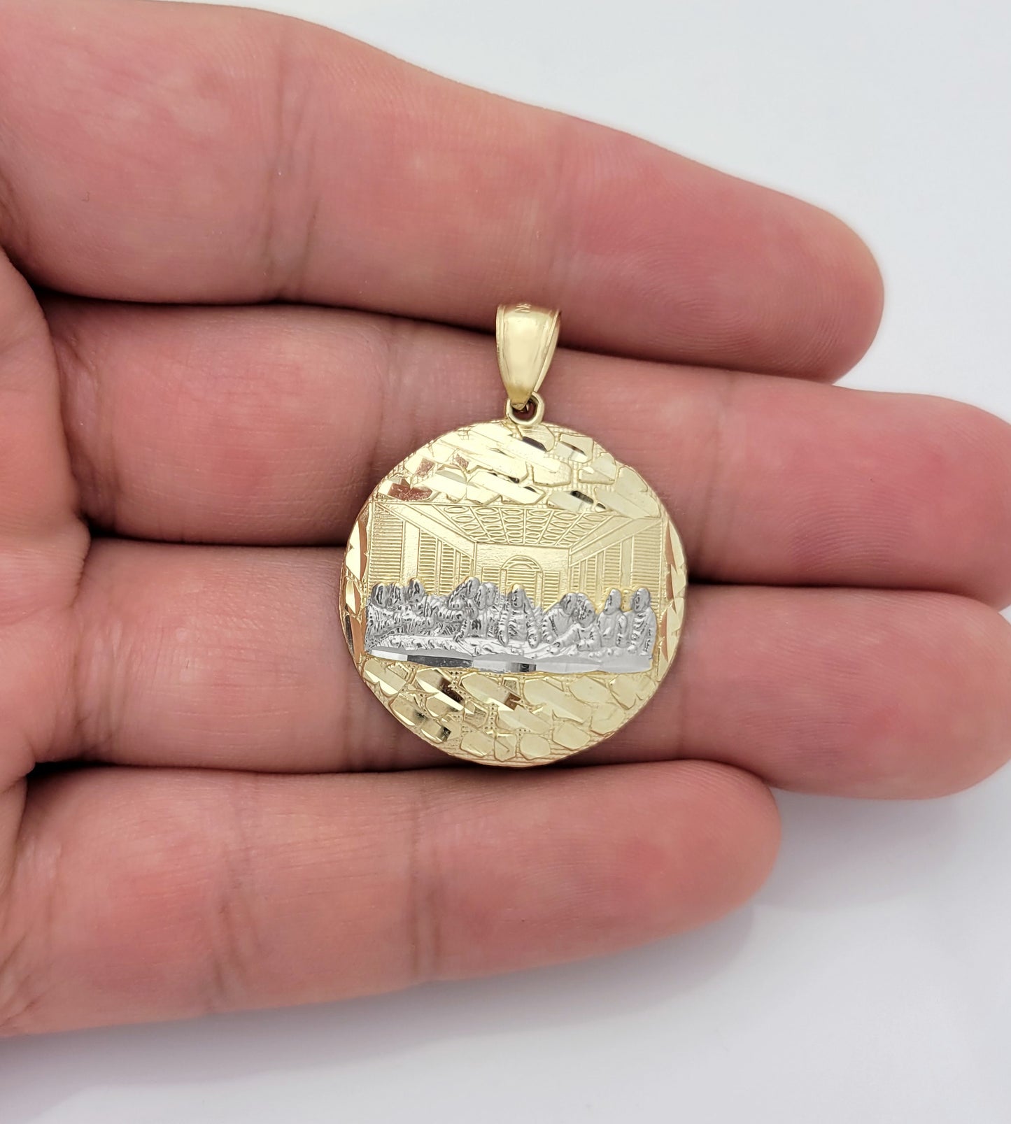 10K Gold Nugget Last Supper Pendant Last Supper Medal Diamond Cut Design