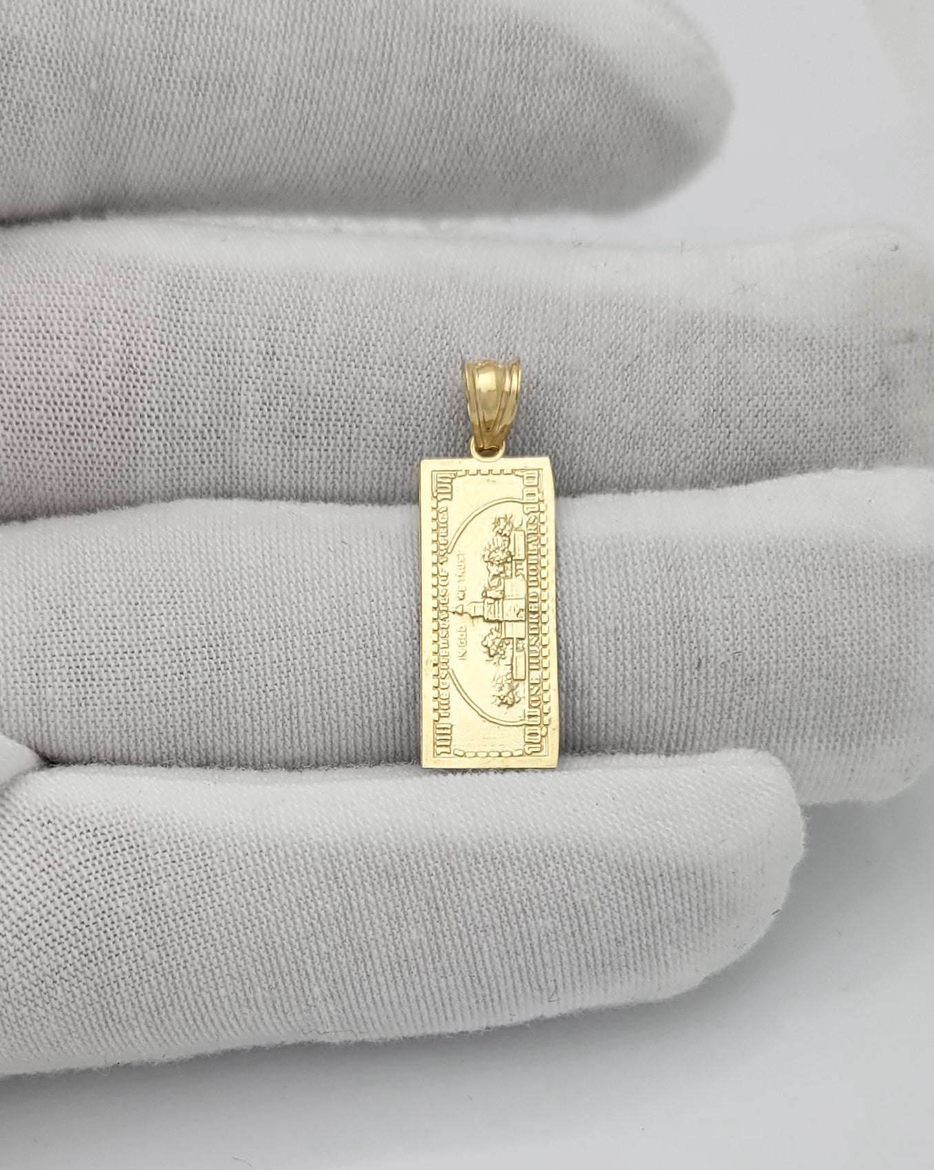 10K Yellow Gold $100 Bill Pendant Charm – Benjamin Franklin Money Pendant for Women