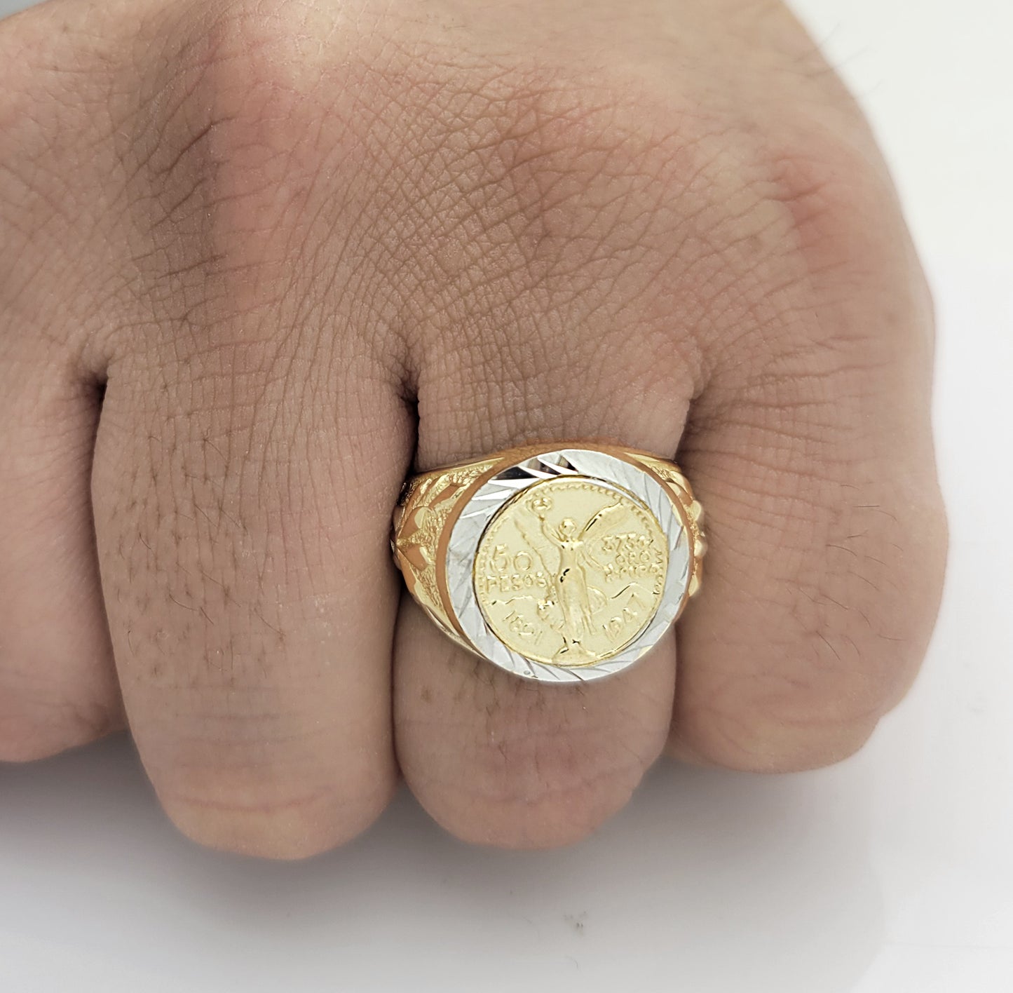 10K Yellow Gold 50 Pesos 1821 Coin Ring