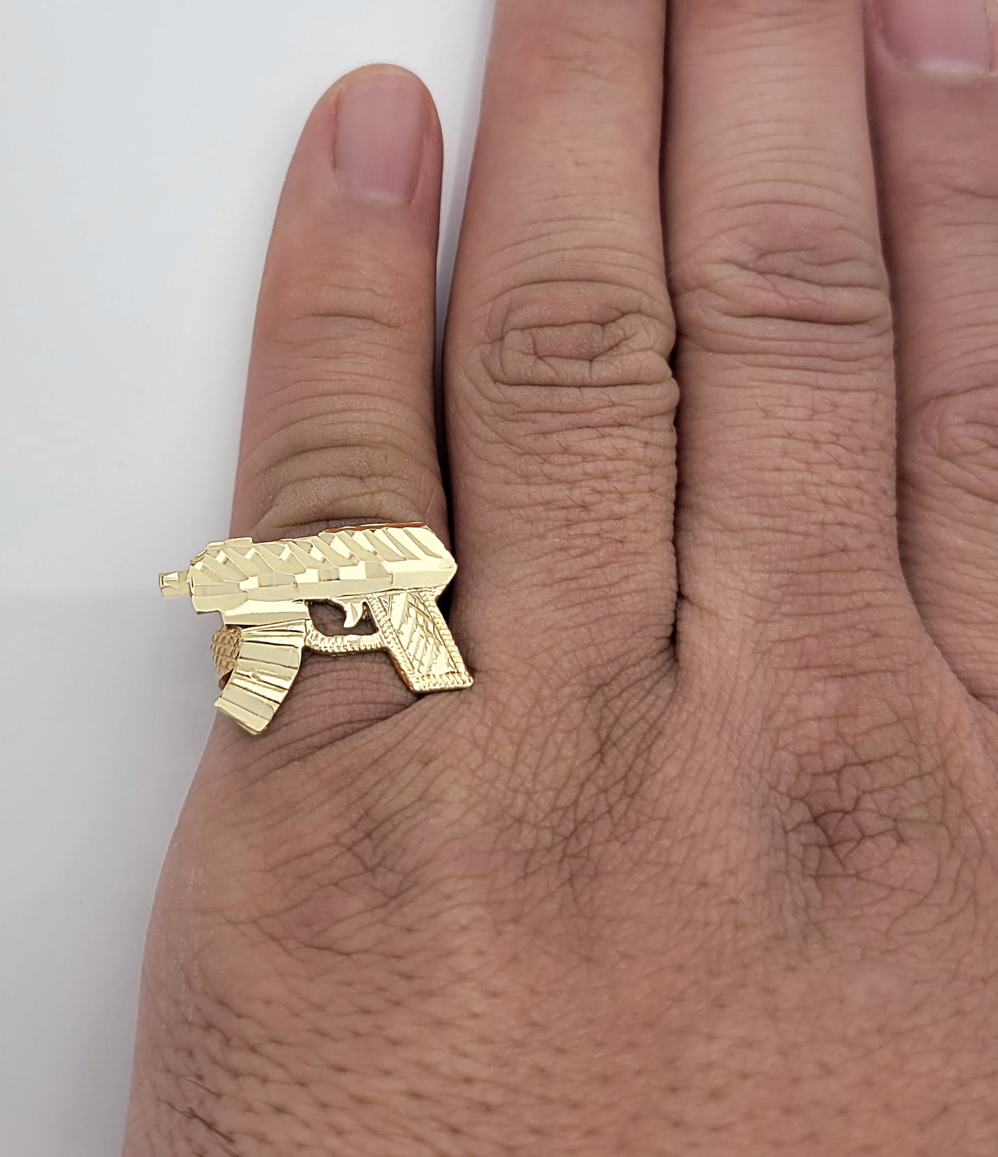 10K Yellow Gold Uzi Ring Gold Gun ring For Men Size 8