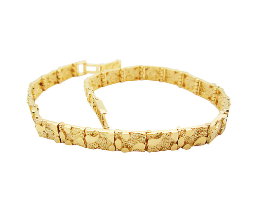 10K Yellow Gold Nugget Bracelet For Men Women 5.5 mm 8.5 inch