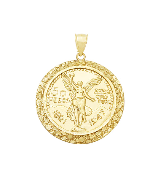 10K Yellow Gold 50 Pesos Coin Pendant – Nugget Bezel, Authentic 10K Gold Jewelry for Men