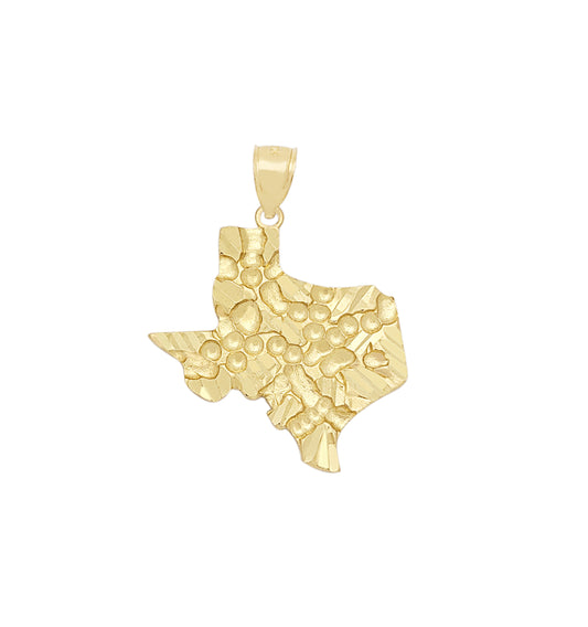 10K Yellow Gold Texas State Map Necklace Pendant Solid Nugget Gold Texas Charm