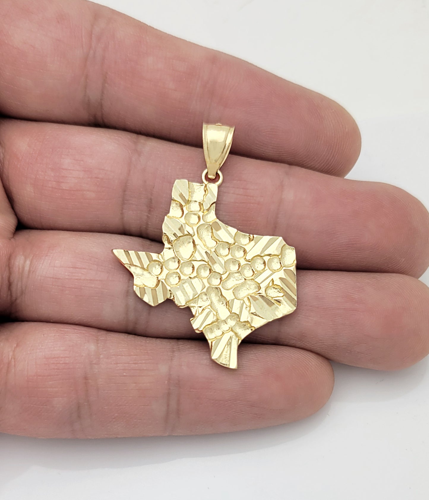 10K Yellow Gold Texas State Map Necklace Pendant Solid Nugget Gold Texas Charm