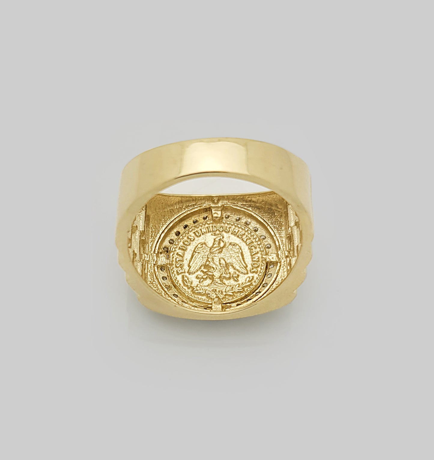10K Yellow Gold 50 Pesos 1821 Coin Ring CZ Ring 7.5 g