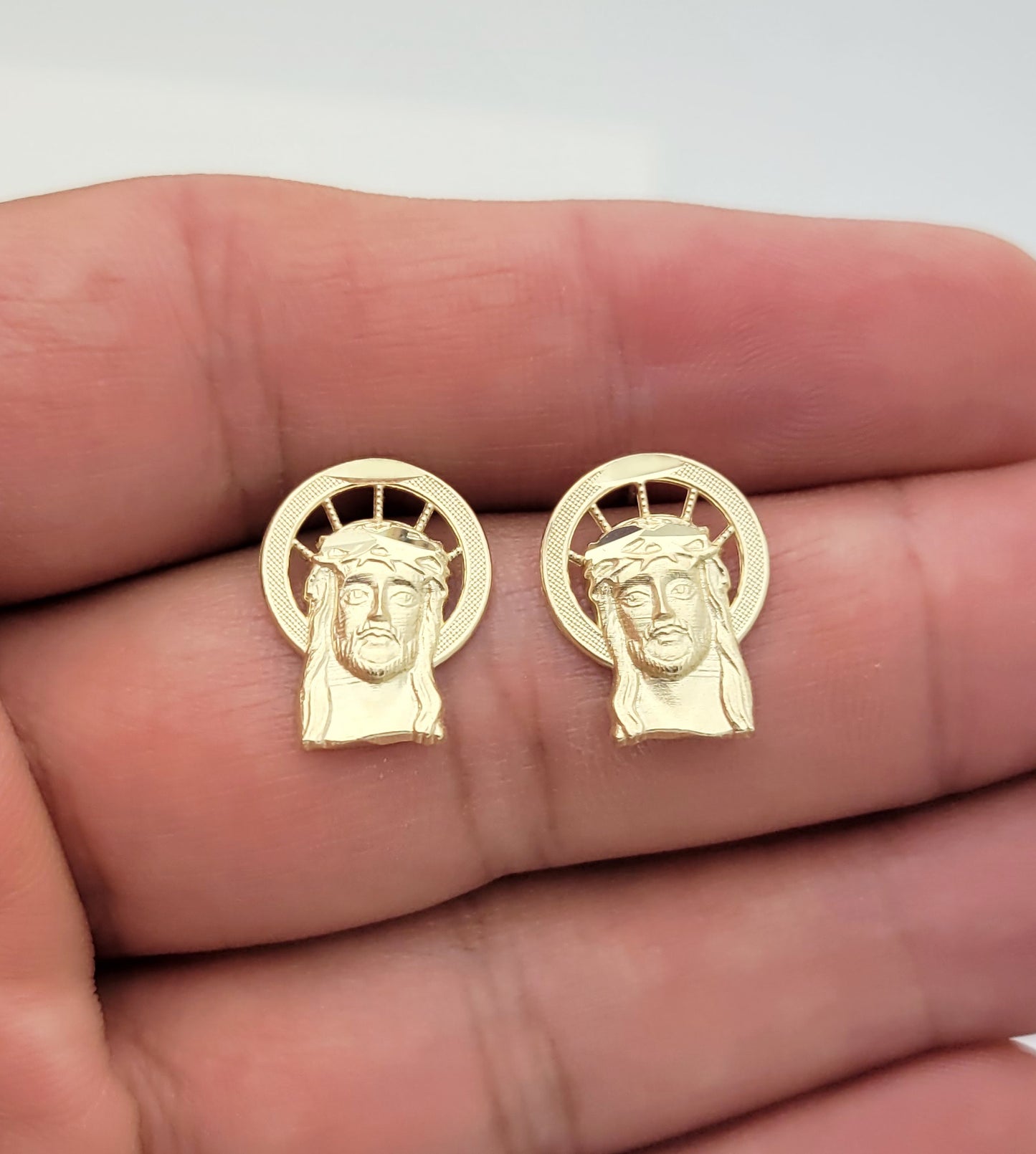 Men's Yellow Gold Jesus Earrings 10K Yellow Gold Jesus Face Earrings