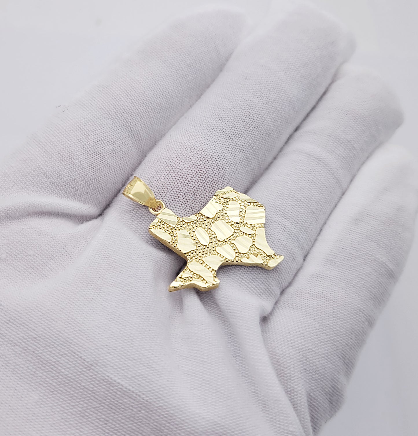 10K Yellow Gold Texas State Map Nugget Gold Pendant