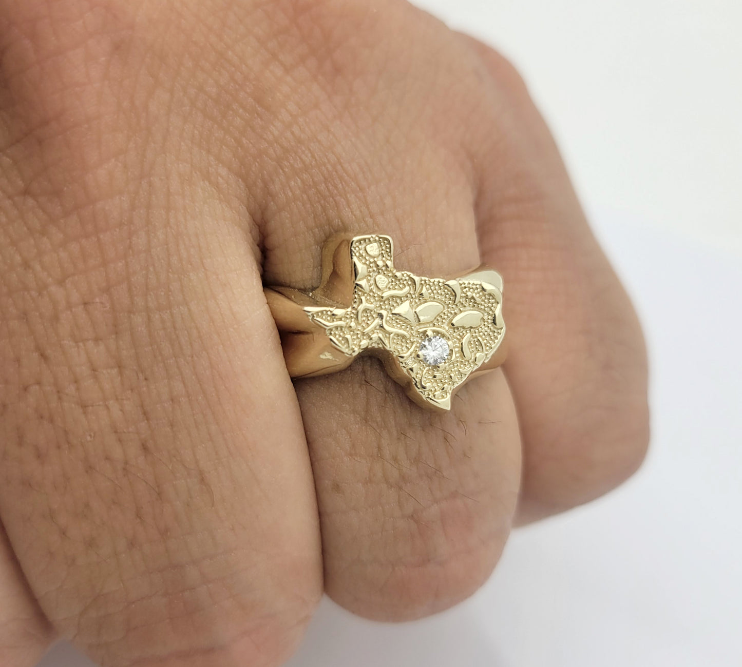 10K Yellow Gold Texas Ring For Men Texas Map Ring Gold CZ