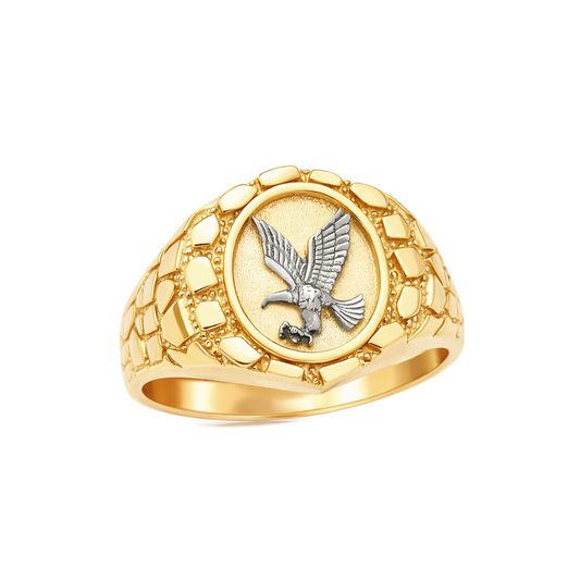 10K Solid Gold Eagle Ring Mens Gold Nugget Ring Oval Shape