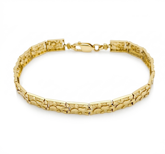 10K Yellow Gold Nugget Bracelet For Men Women 7.5 mm 7.75 inch