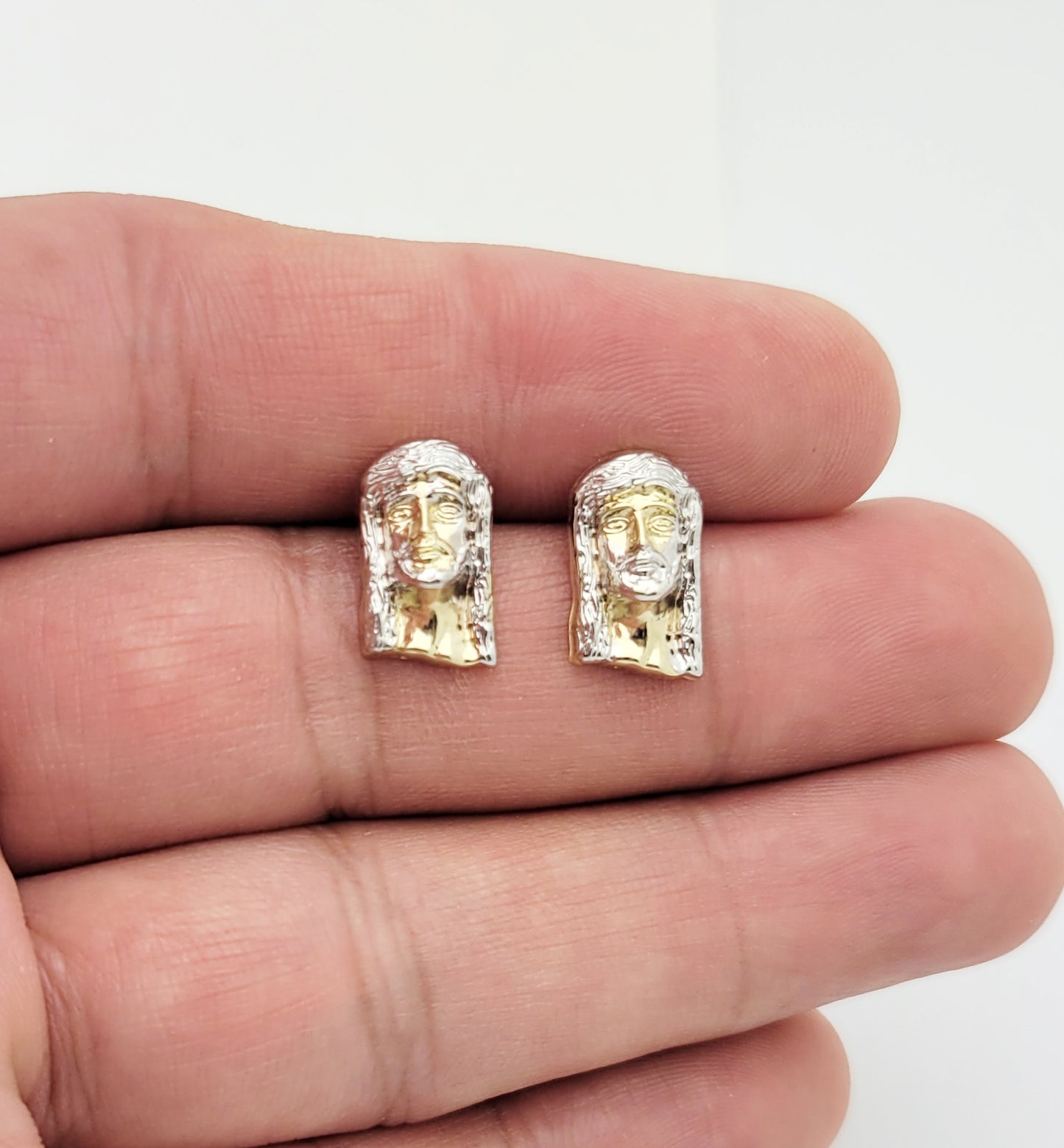 10K Yellow Gold Jesus Face Earrings Jesus Head Earrings