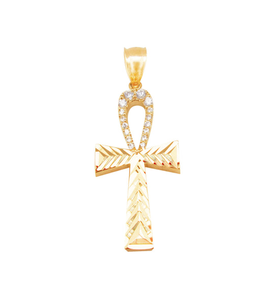 Egyptian Ankh Cross Pendant 10k Yellow Gold Cross Charm Pendant 2 inch