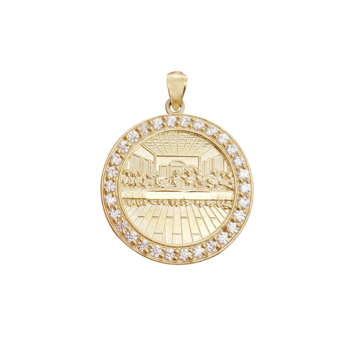 10K Yellow Gold Last Supper Pendant Last Supper Medal 1.0 inch Diameter