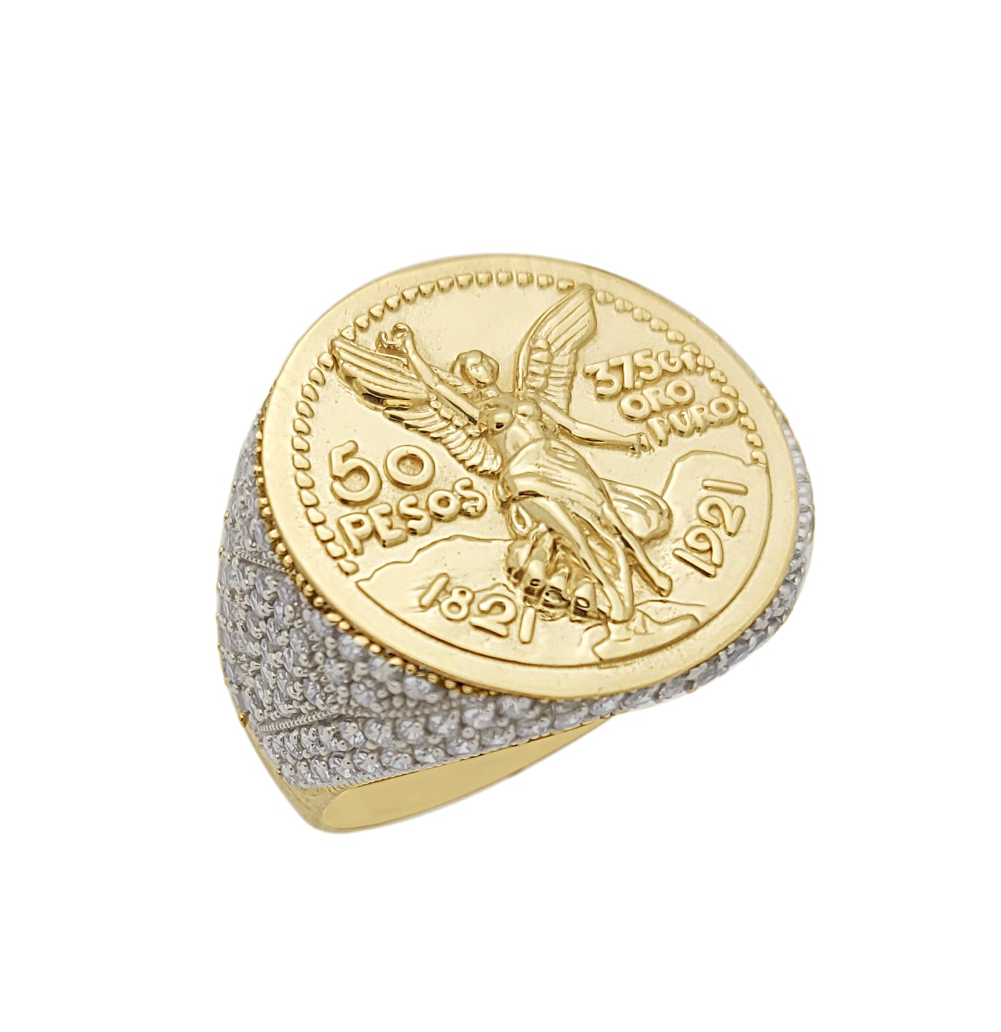 10K Yellow Gold 50 Pesos 1821 Coin Design Ring a Product cast with a coin design