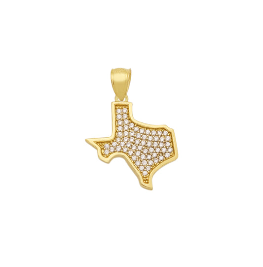 10K Yellow Gold Texas State Map Pendant Texas Charm CZ