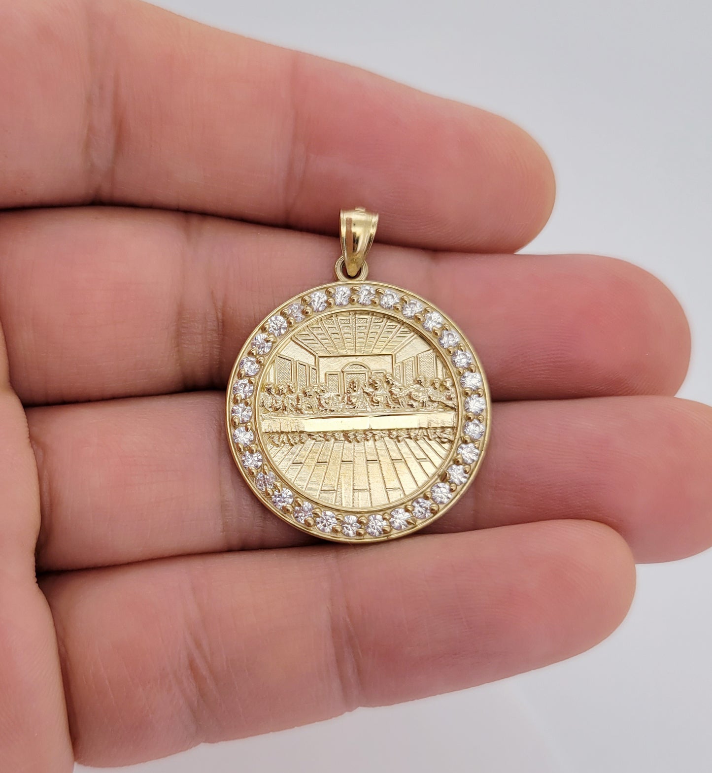 10K Yellow Gold Last Supper Pendant Last Supper Medal 1.0 inch Diameter