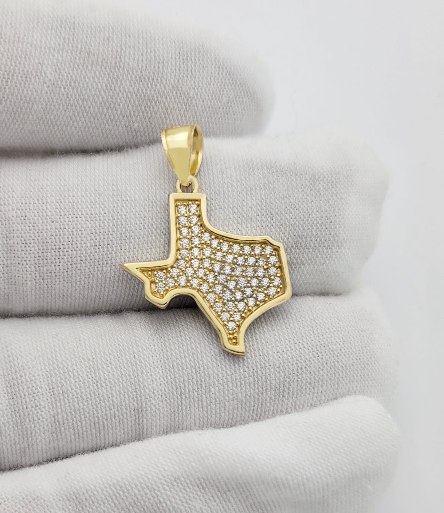 10K Yellow Gold Texas State Map Pendant Texas Charm CZ