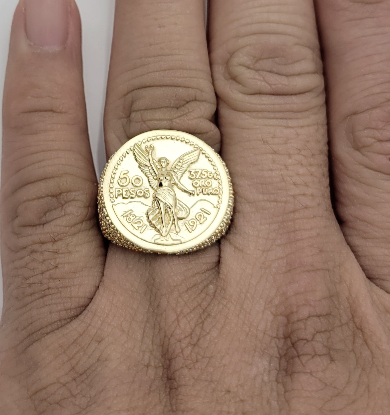 10K Yellow Gold 50 Pesos 1821 Coin Design Ring a Product cast with a coin design