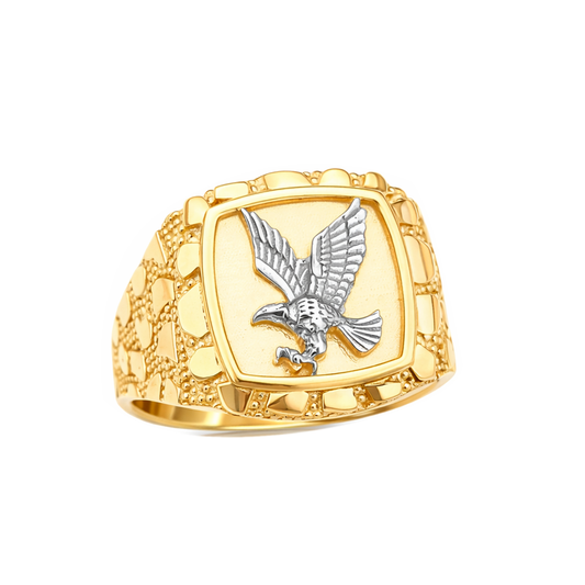 10K Solid Gold American Eagle Ring Mens Gold Nugget Ring