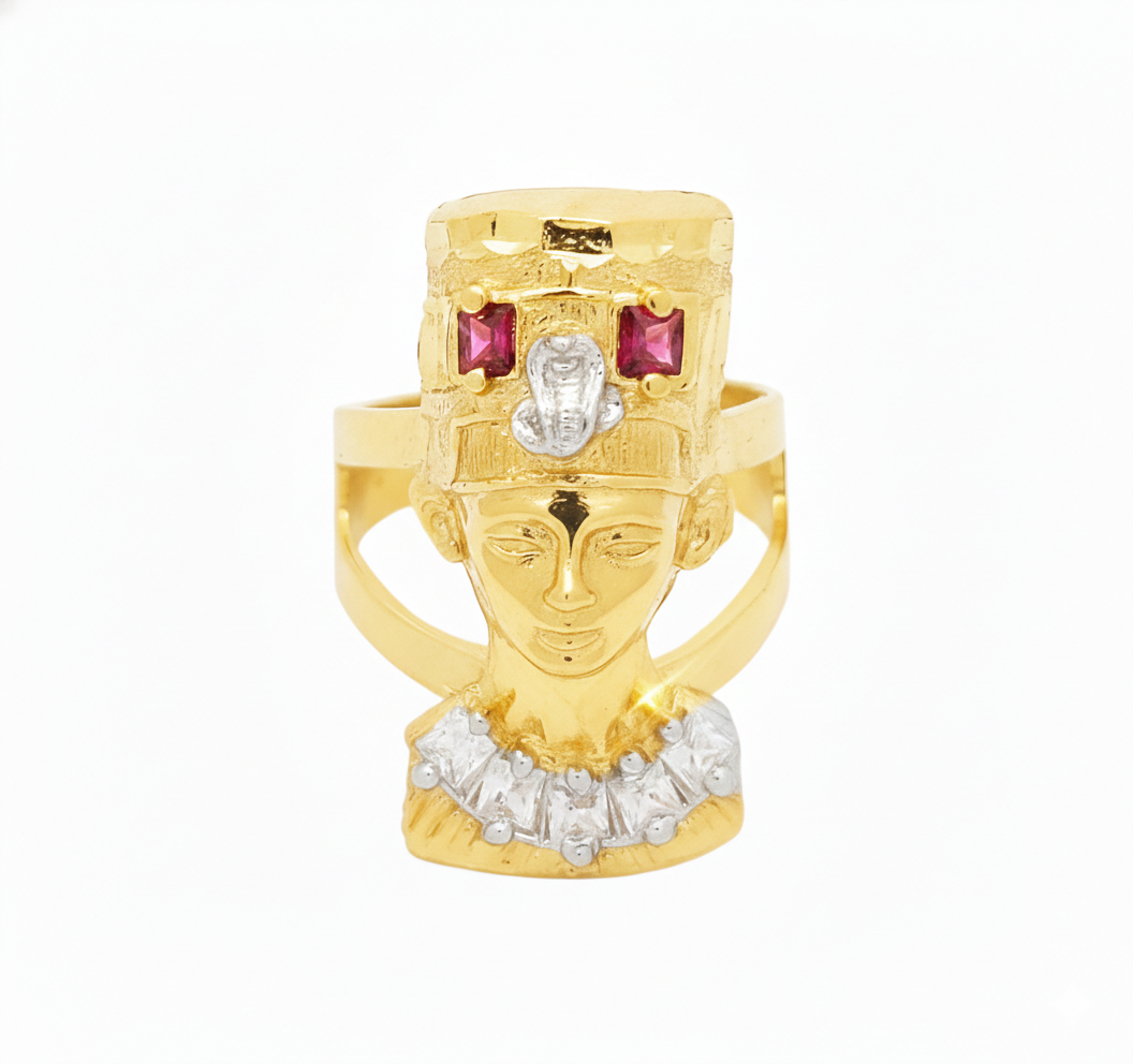 10K Yellow Gold Nefertiti Ring For Women Egyptian Queen Ring