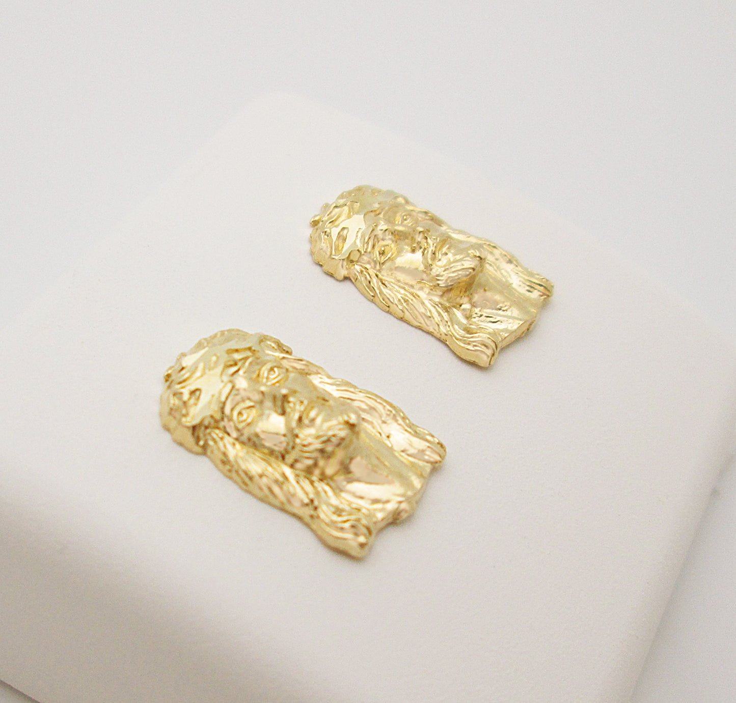 Men's 10K Yellow Gold Jesus Earrings Jesus Face Earrings 0.75 in x 0.5 in