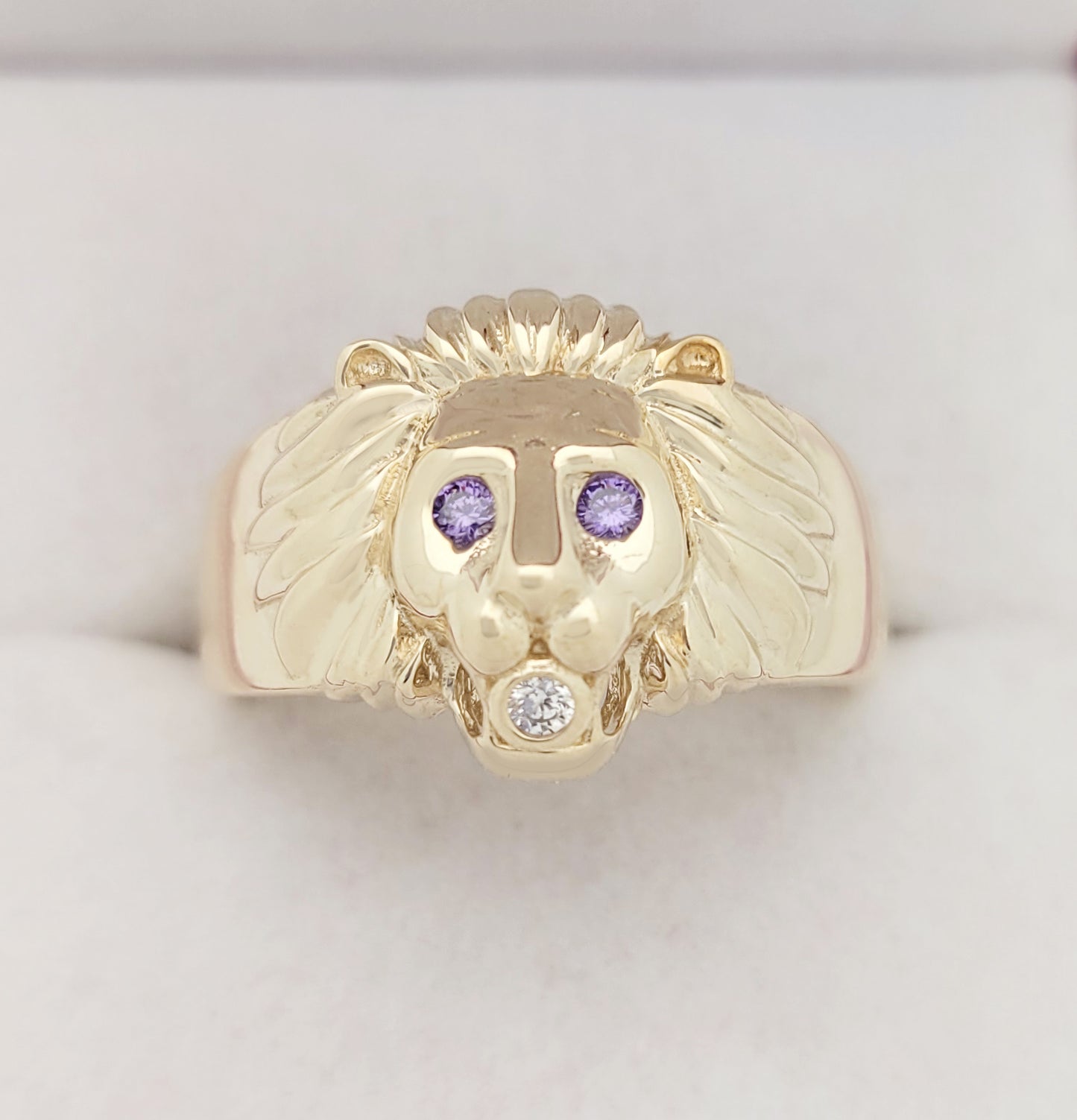 10K Yellow Gold Lion Ring For Men