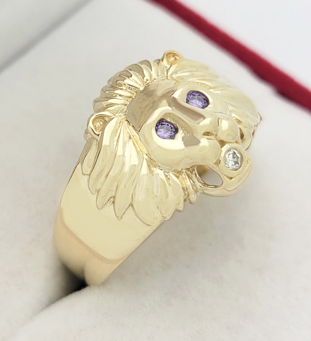 10K Yellow Gold Lion Ring For Men