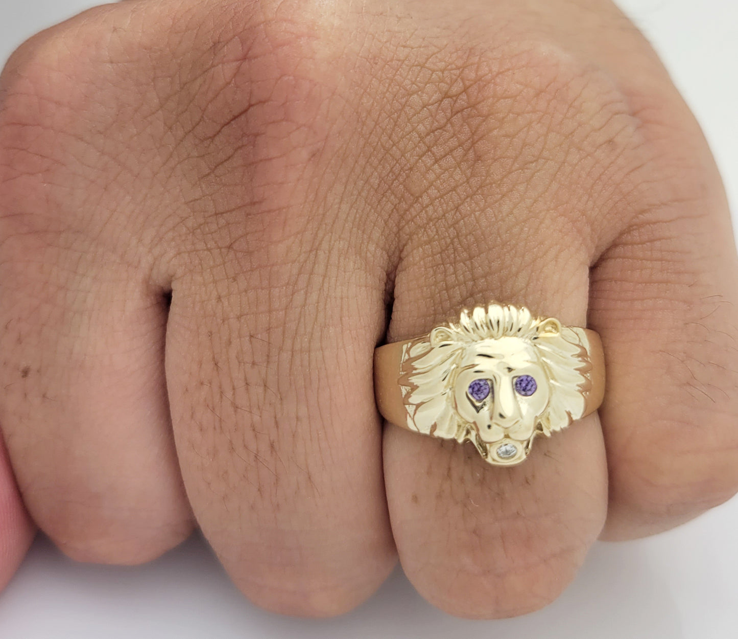 10K Yellow Gold Lion Ring For Men