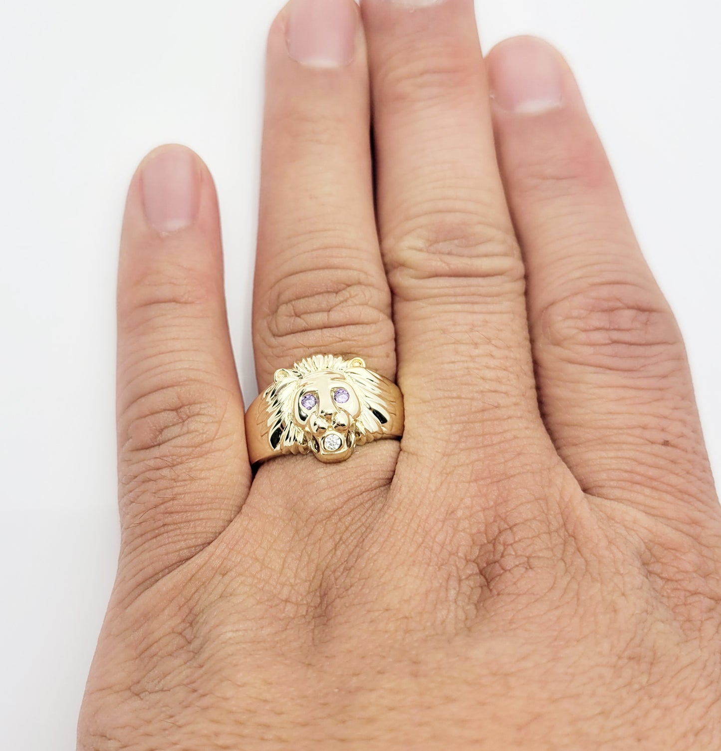 10K Yellow Gold Lion Ring For Men