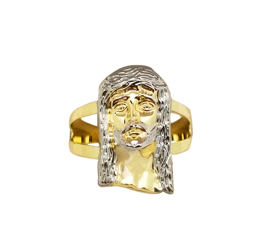 10K Yellow Gold Ring for Men Jesus Face Ring Mens Jesus Ring