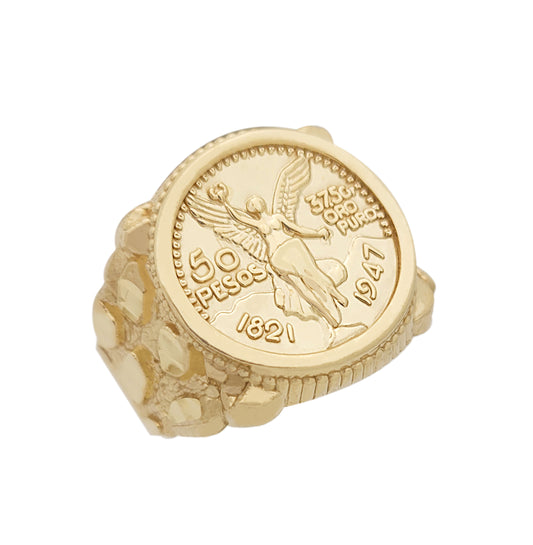 10K Yellow Gold 50 Pesos 1821 Coin Design Ring a Product cast with a coin design Thin Nugget RIng