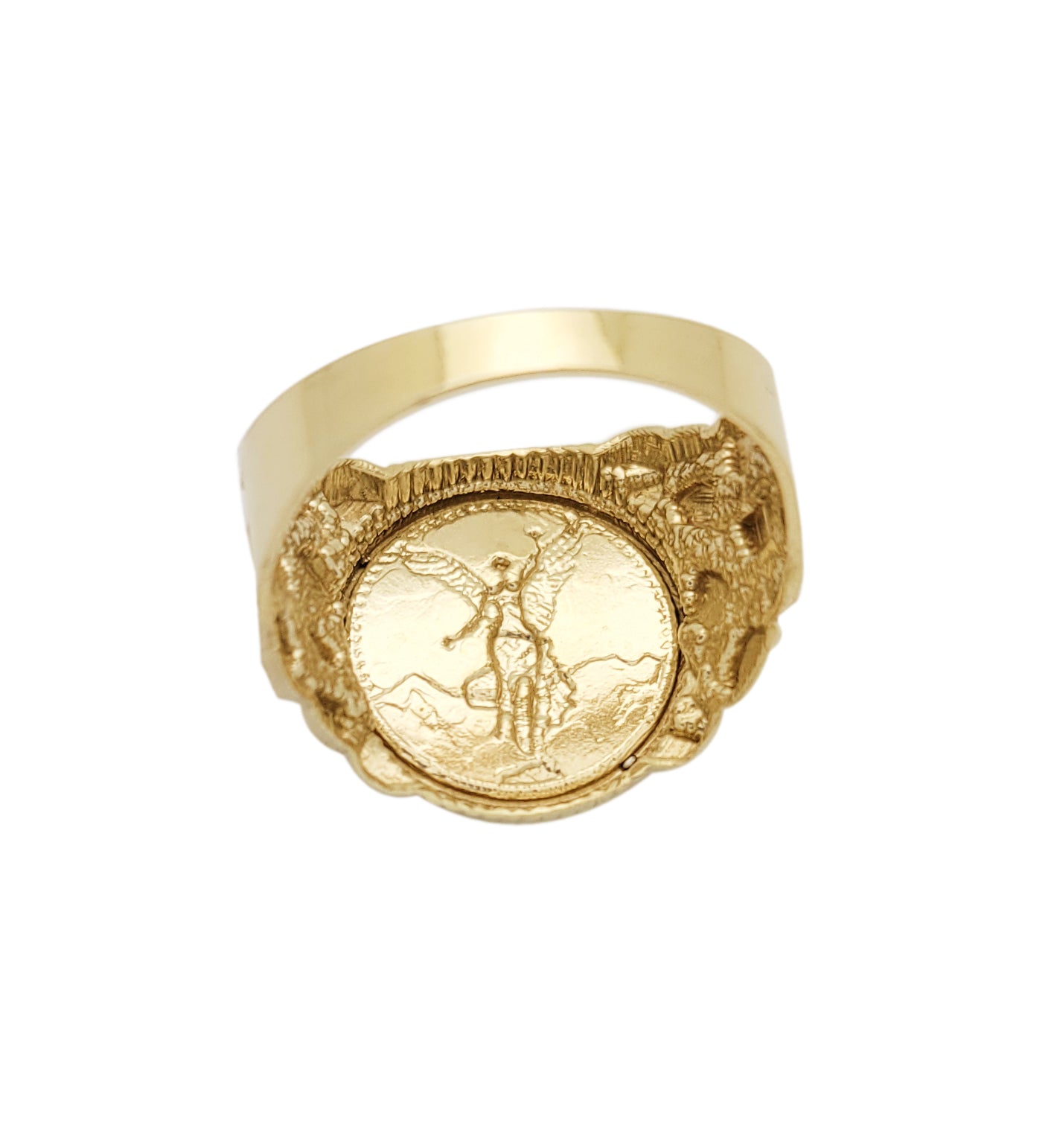 10K Yellow Gold 50 Pesos 1821 Coin Design Ring a Product cast with a coin design Thin Nugget RIng
