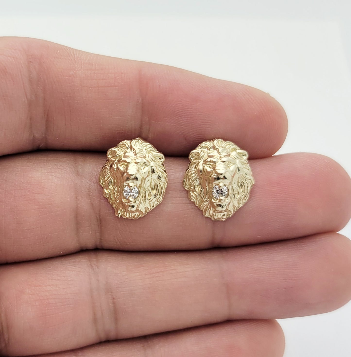 10K Yellow Gold Lion Head Earrings 14.5 mm x 12.5 mm