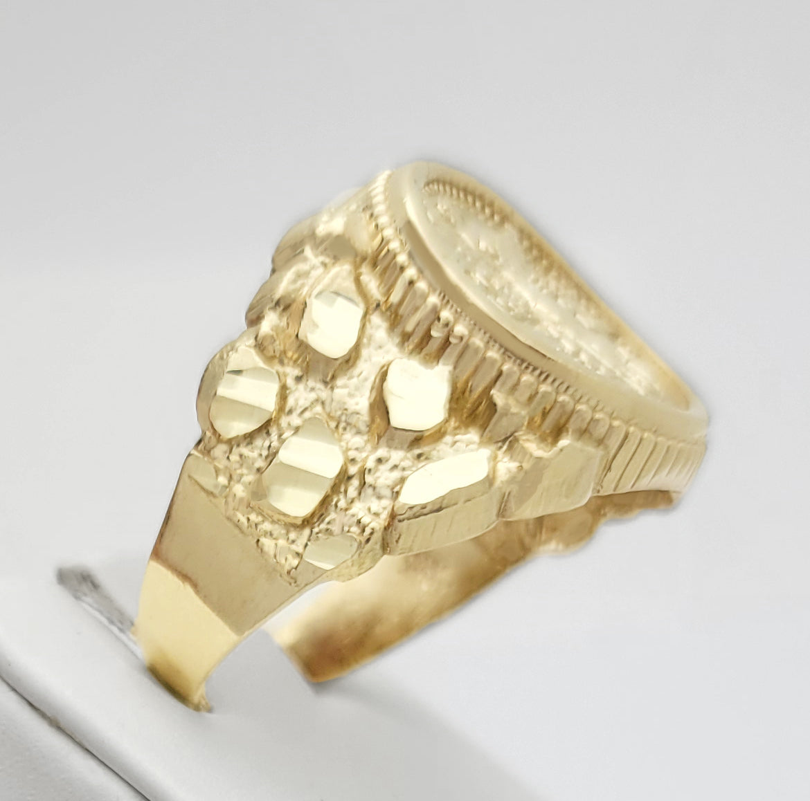 10K Yellow Gold 50 Pesos 1821 Coin Design Ring a Product cast with a coin design Thin Nugget RIng
