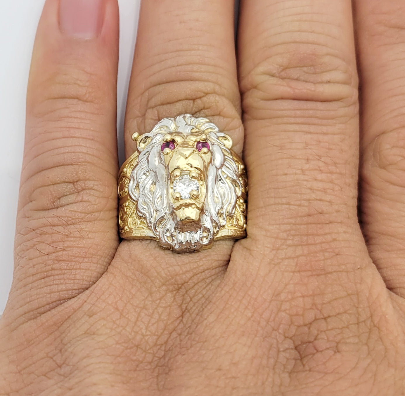 Men's Lion Ring 10K Yellow Gold Lion Face Ring Lion Head