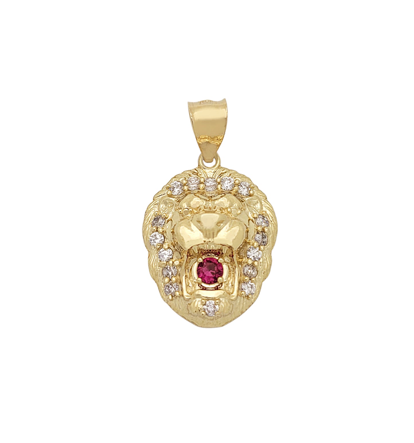 10K Yellow Gold Lion Head Charm Lion Pendant 1.1 in