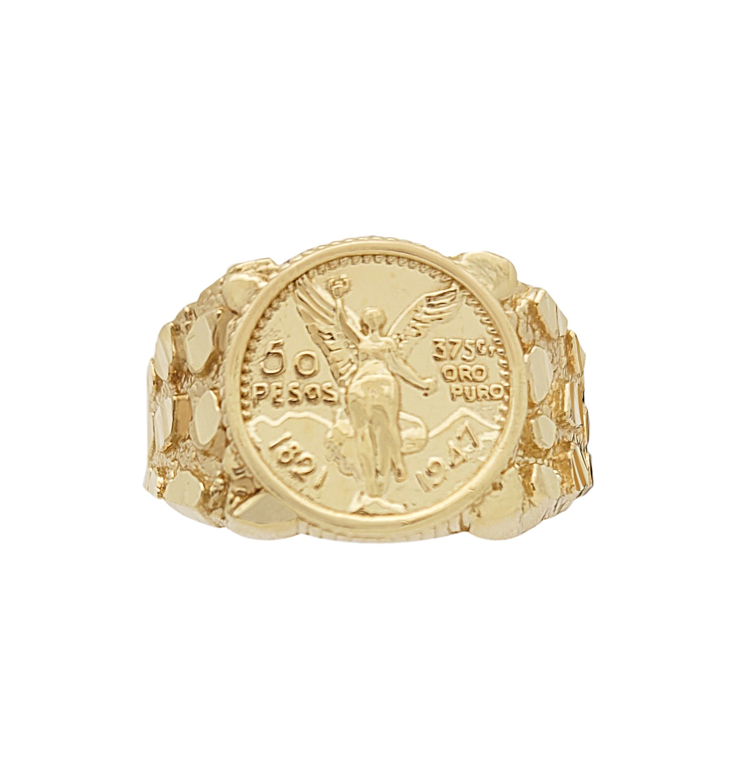 10K Yellow Gold 50 Pesos 1821 Coin Design Ring a Product cast with a coin design Thin Nugget RIng 3.7 g