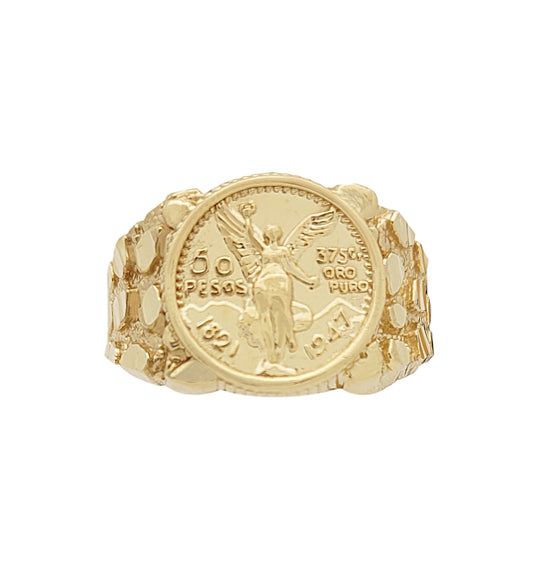 10K Yellow Gold 50 Pesos 1821 Coin Design Ring a Product cast with a coin design Thin Nugget RIng 3.7 g