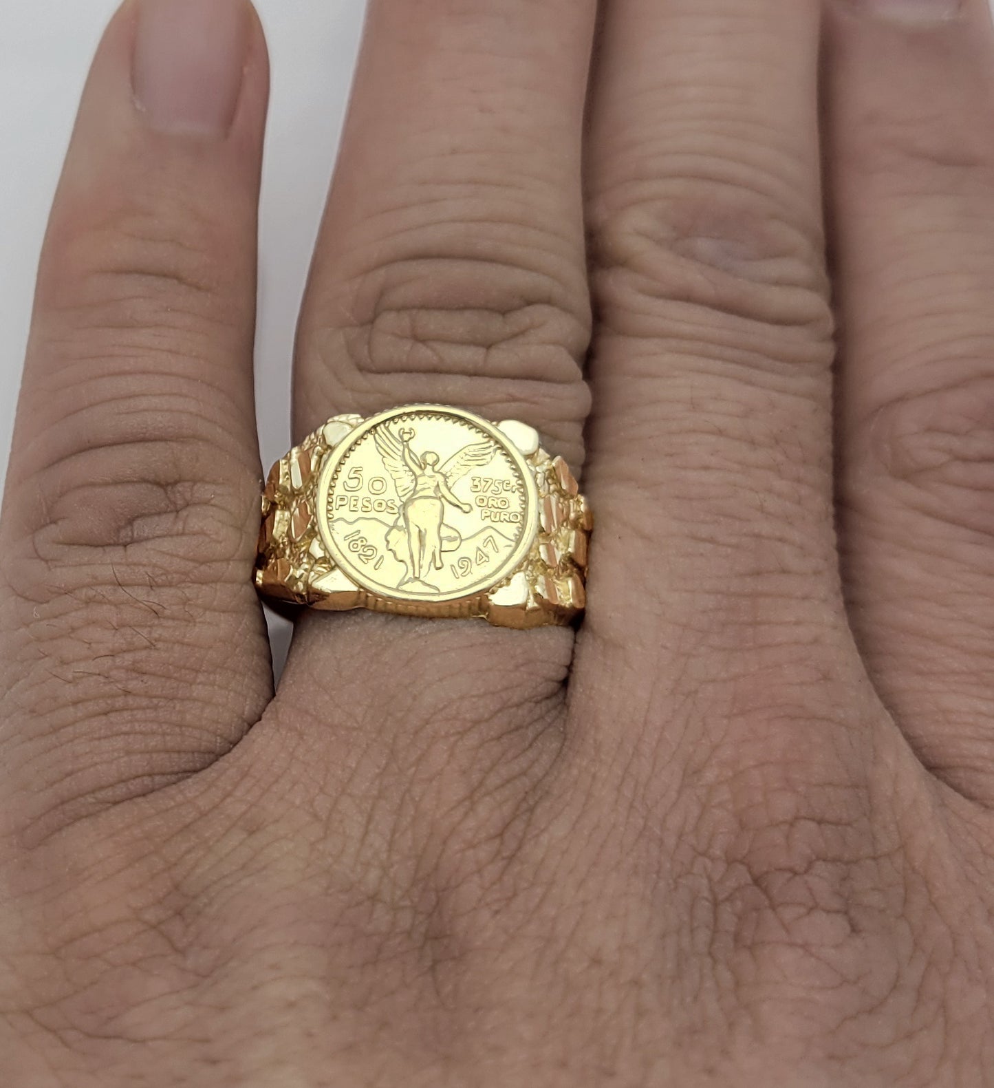 10K Yellow Gold 50 Pesos 1821 Coin Design Ring a Product cast with a coin design Thin Nugget RIng 3.7 g