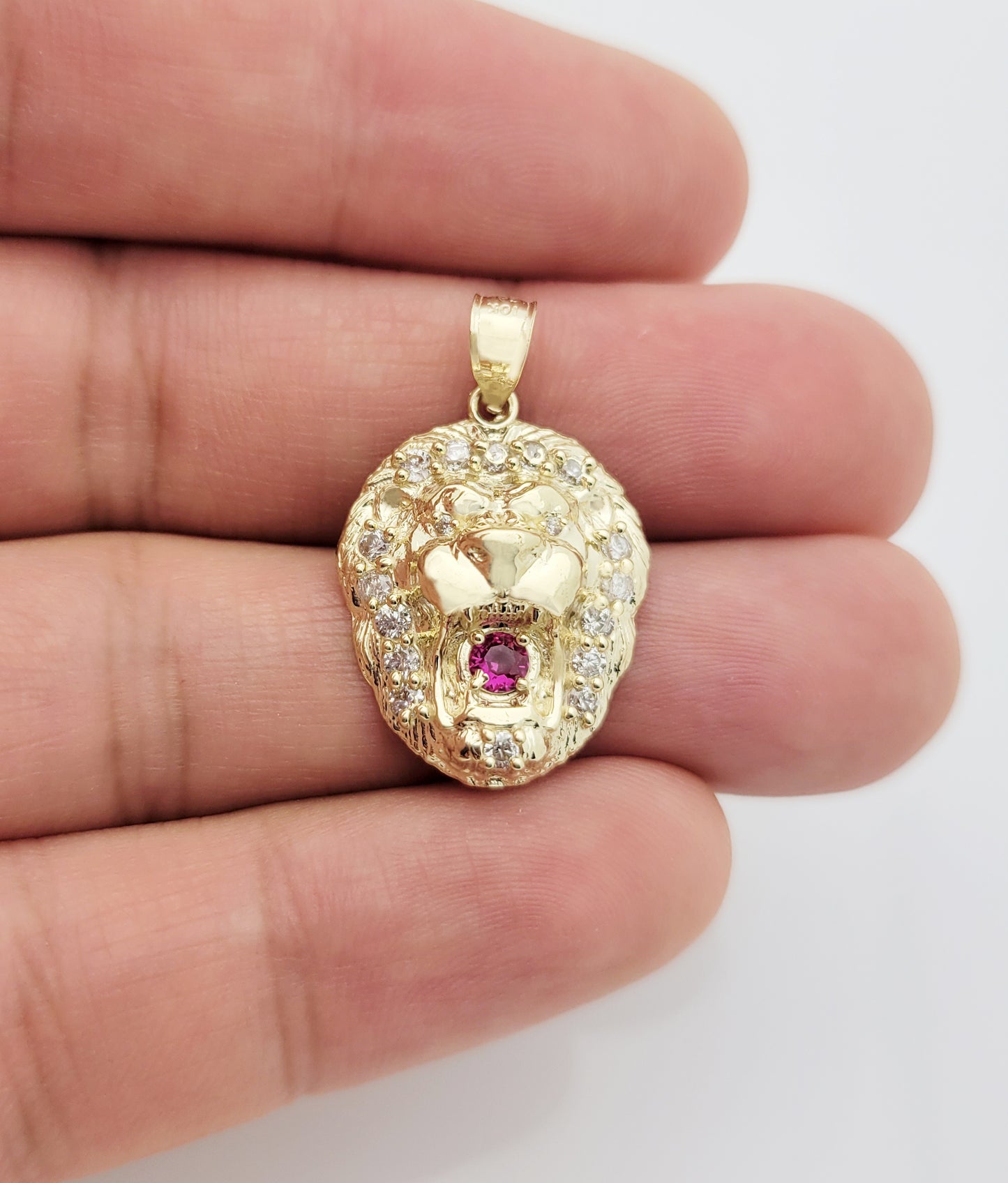 10K Yellow Gold Lion Head Charm Lion Pendant 1.1 in