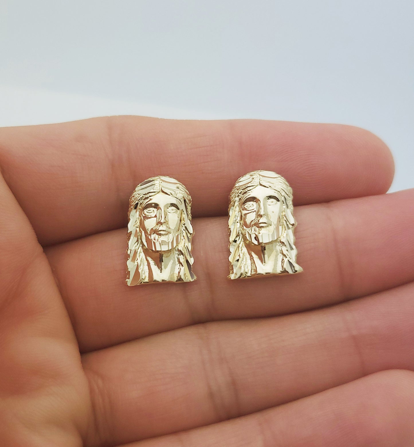 Men's Yellow Gold Jesus Earrings 10K Yellow Gold Jesus Face Earrings Jesus Head Earrings 0.7 in x 0.45 in