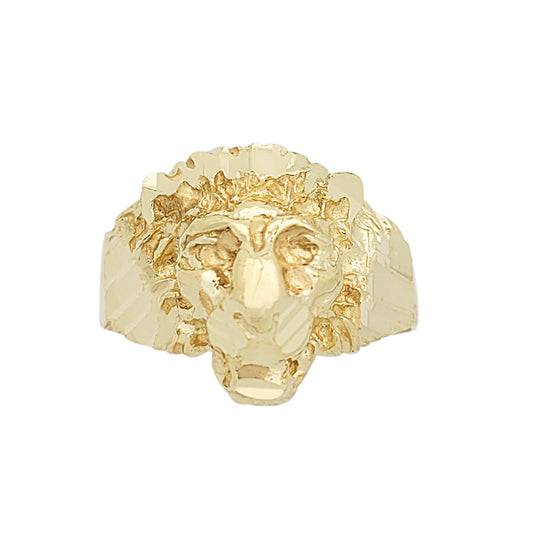 Mens Lion Head Ring 10K Yellow Gold Lion Face Ring Size 8
