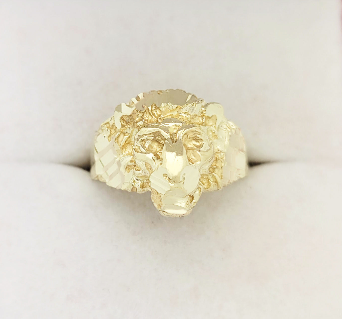 Mens Lion Head Ring 10K Yellow Gold Lion Face Ring Size 8