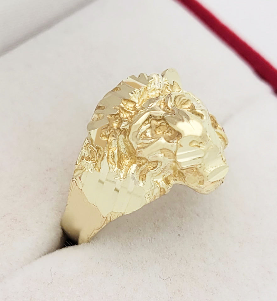Mens Lion Head Ring 10K Yellow Gold Lion Face Ring Size 8