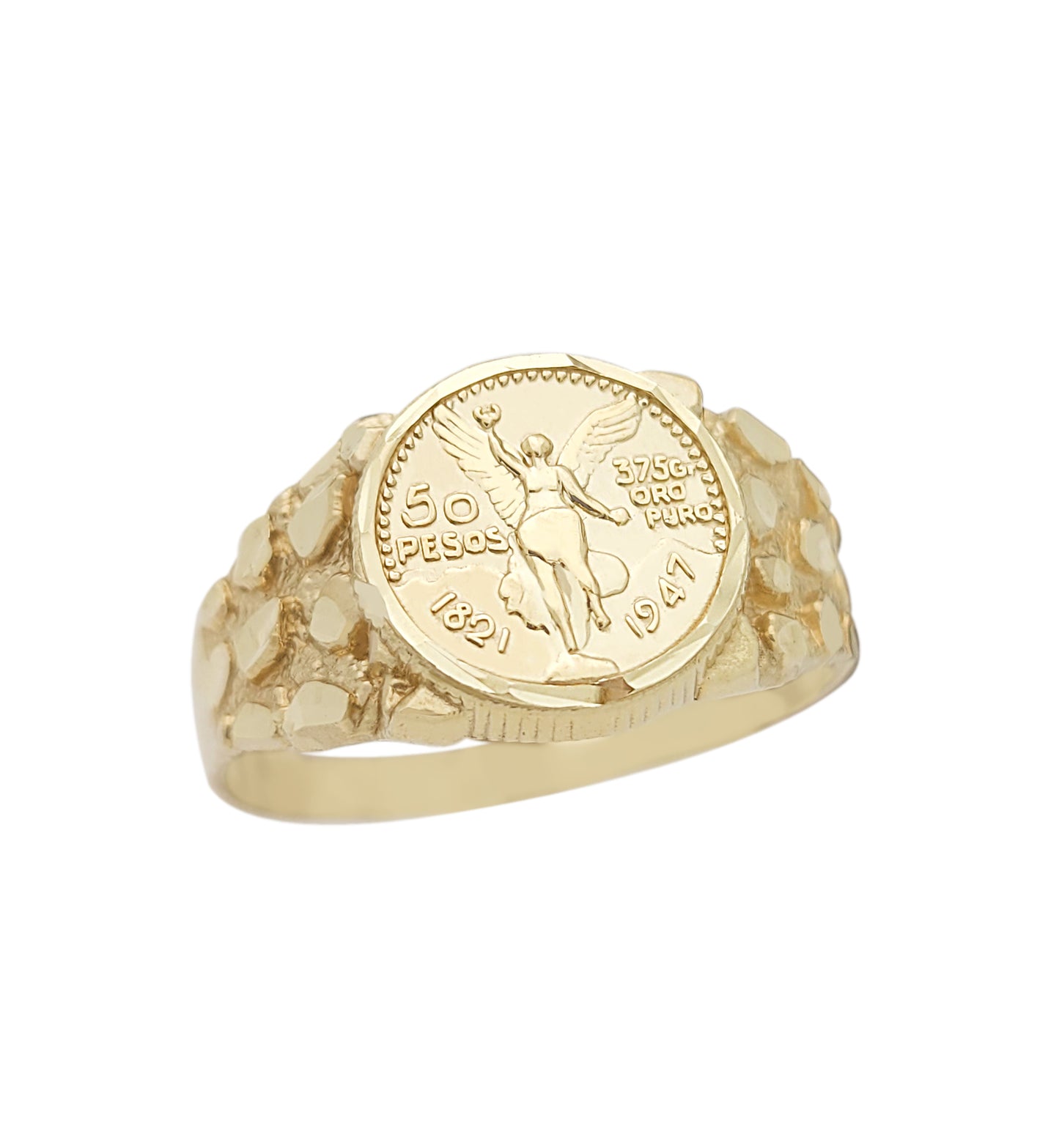 10K Yellow Gold 50 Pesos 1821 Coin Design Ring a Product cast with a coin design Thin Nugget RIng 2.5 g