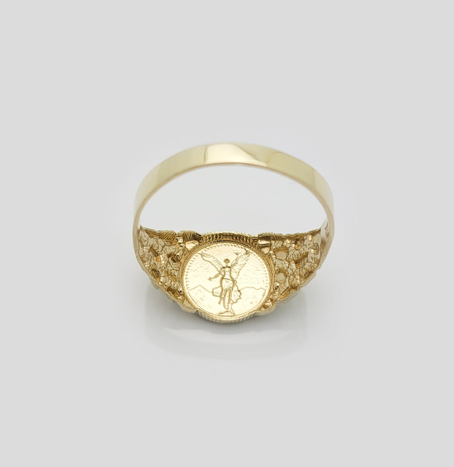 10K Yellow Gold 50 Pesos 1821 Coin Design Ring a Product cast with a coin design Thin Nugget RIng 2.5 g