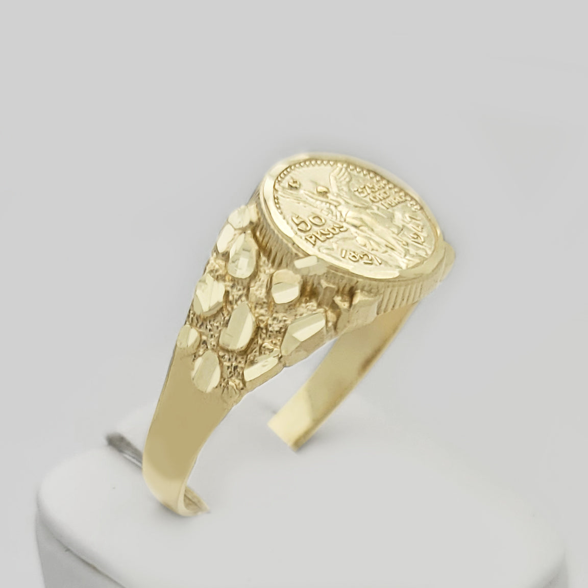 10K Yellow Gold 50 Pesos 1821 Coin Design Ring a Product cast with a coin design Thin Nugget RIng 2.5 g