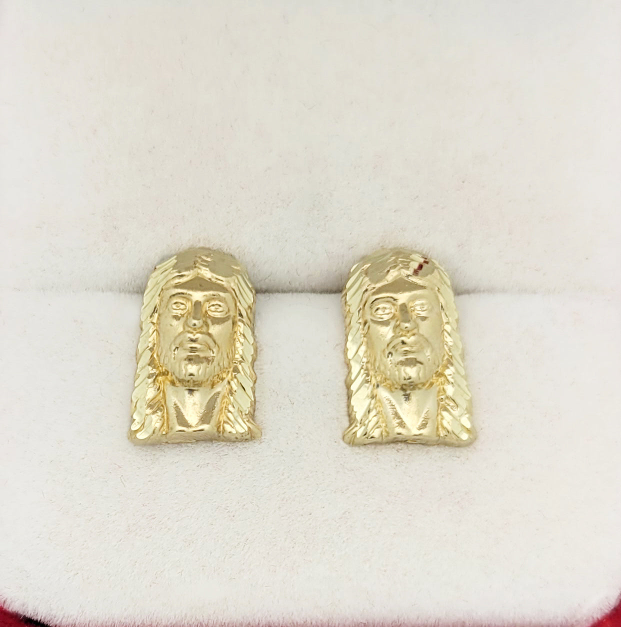 Men's 10K Yellow Gold Jesus Earrings Jesus Face 0.55 in x 0.35 in