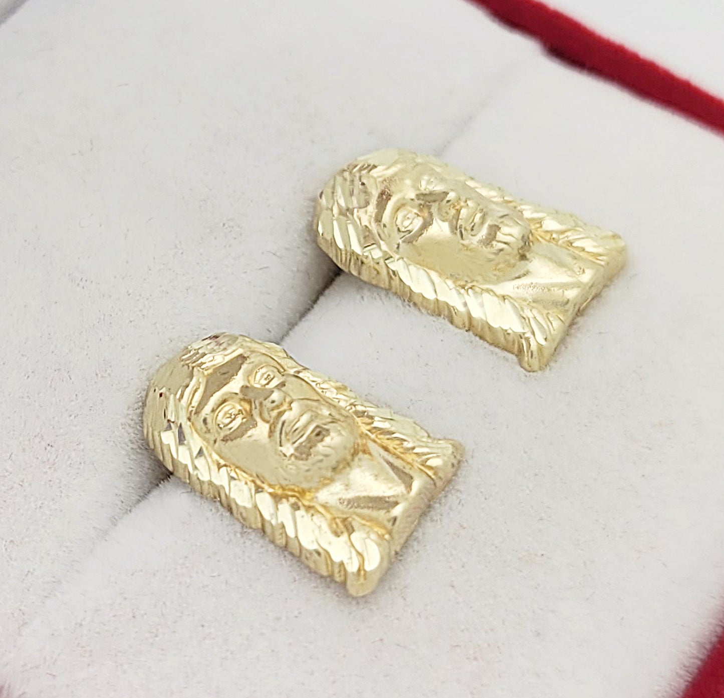 Men's 10K Yellow Gold Jesus Earrings Jesus Face 0.55 in x 0.35 in